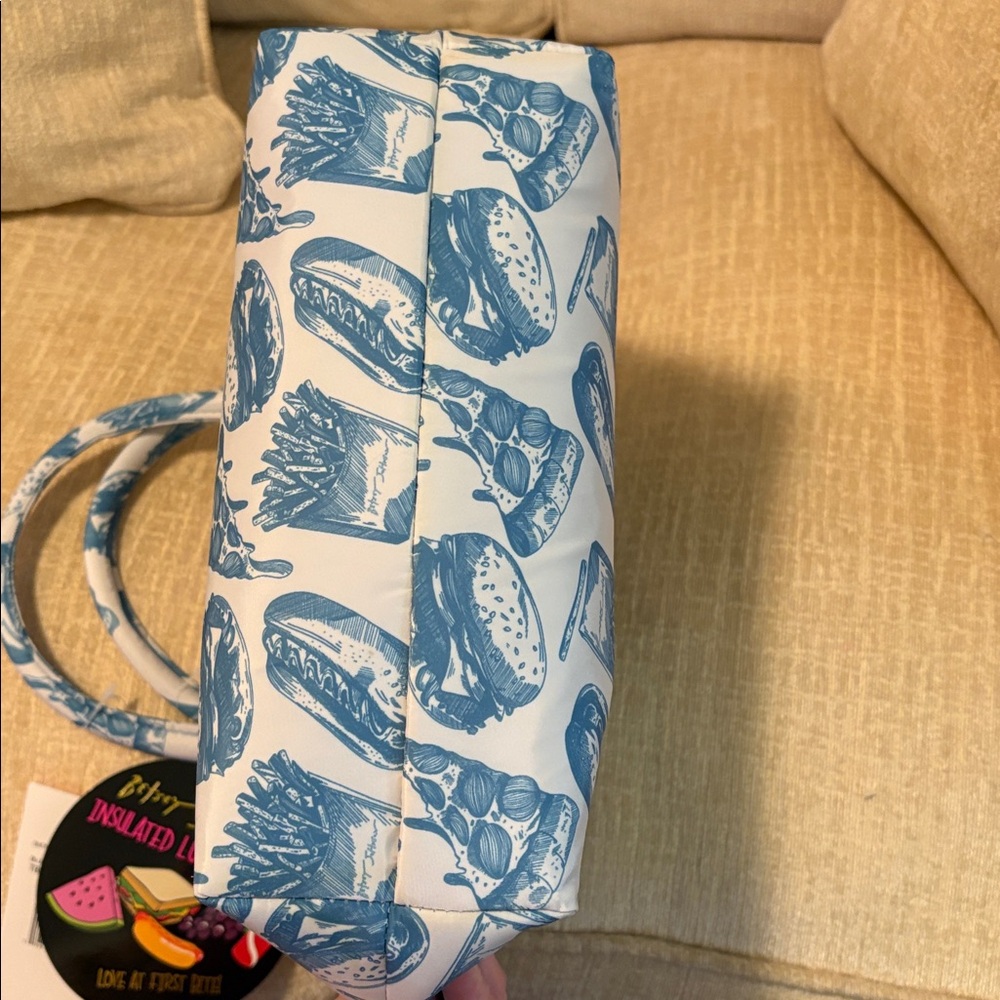 Betsey Johnson Blue Food Print Insulated Tote. - Picture 6 of 11